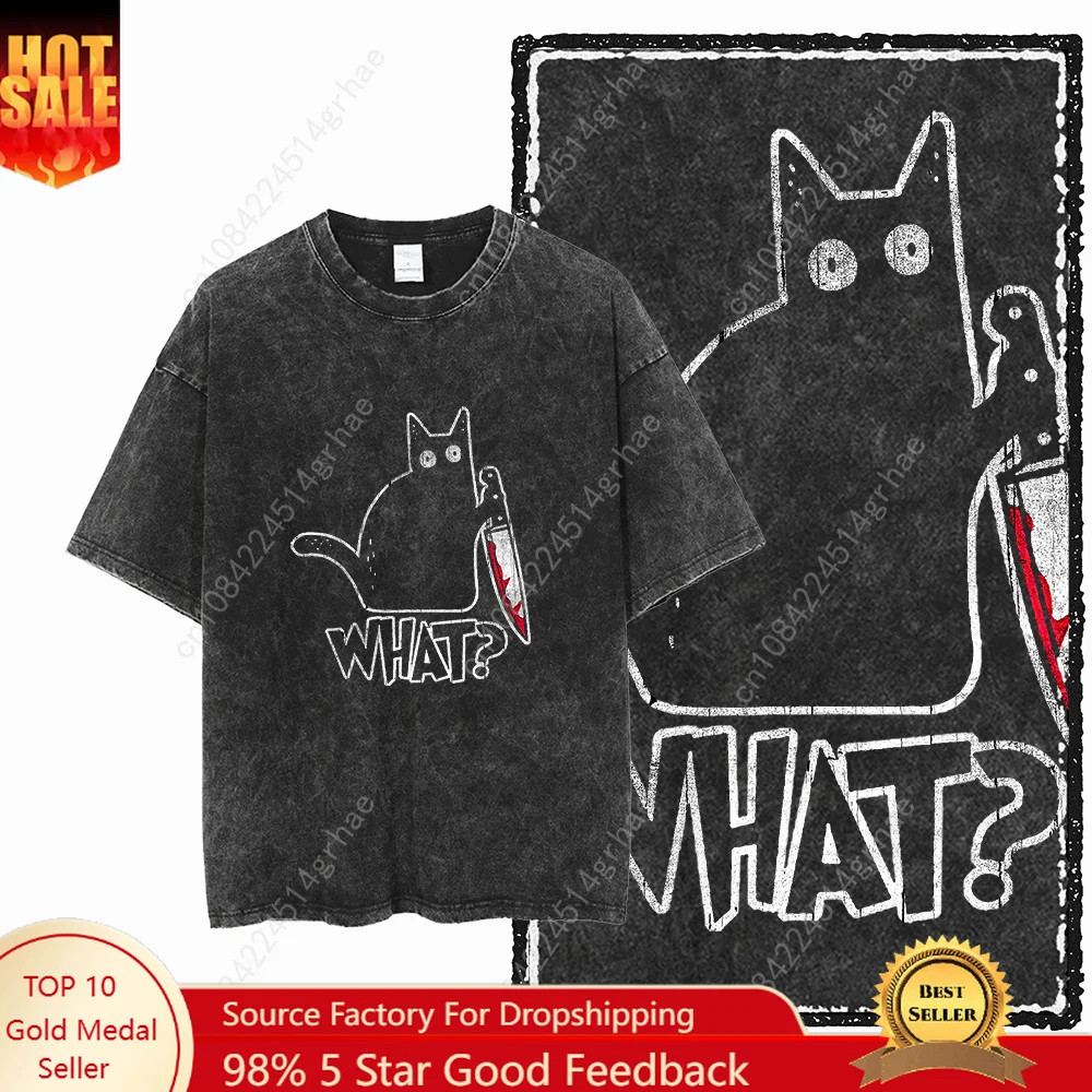 Tee Graphic Print - COOLMIND DB kedi baskılı pamuklu asit